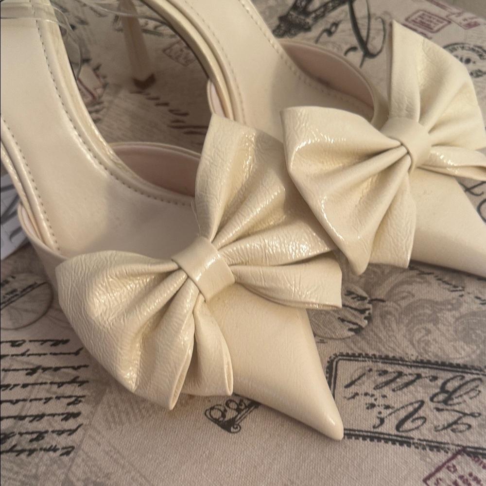 Zara Cream Pointed-Toe Bow Slingback Mules - Picture 3 of 3